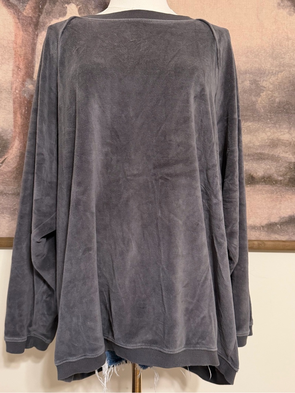 aerie Plush soft Oversized Crewneck Sweatshirt - Charcoal Gray